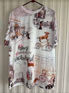 Women’s Dachshund Print Short-Sleeve Blouse - White
